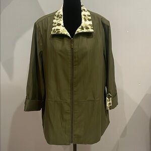 Allison Daley Olive Jacket with Patterned Collar